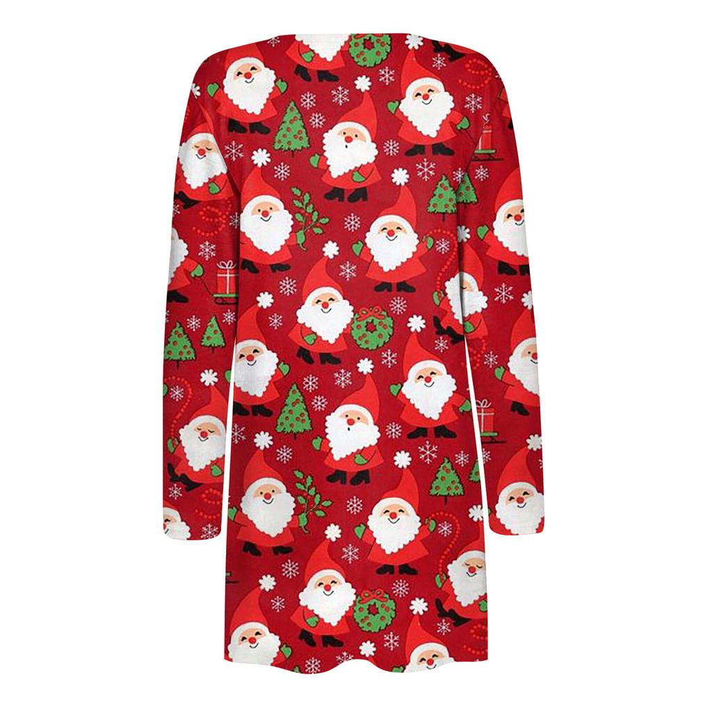 Женский модный повседневный кардиган средней длины с рождественским принтом, куртка, пальто с карманом