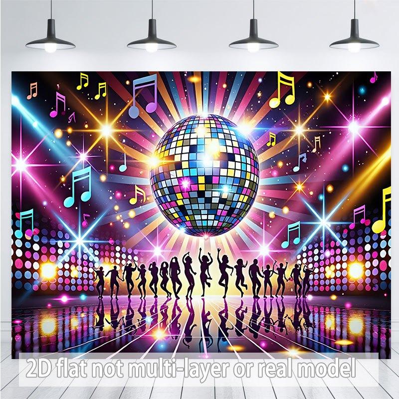 The 2D plane depicts a crowd dancing joyfully under a large disco ball.