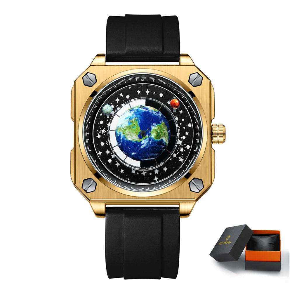 New Men's Watch Creative Cool Big Dial Moon Earth Star Sky Silicone Steel Band Quartz Watch