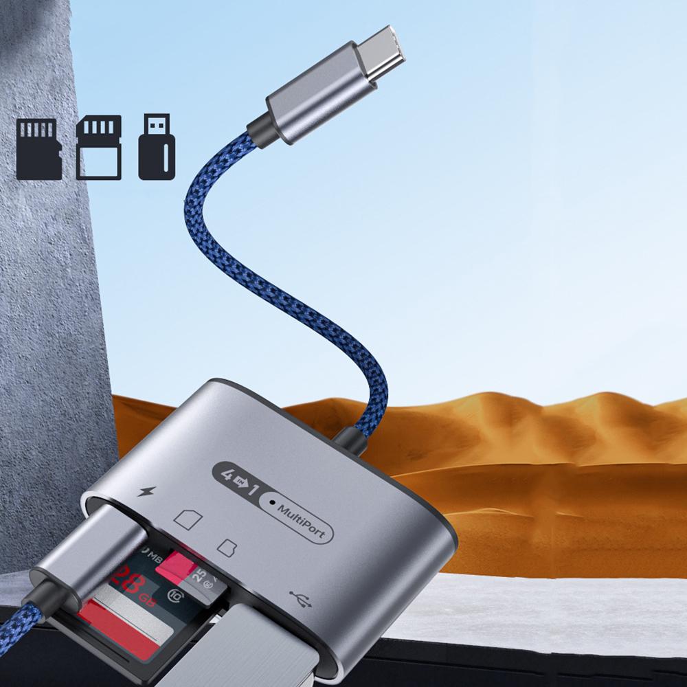 Устройство чтения карт 4-в-1 типа C для передачи данных SD и TF USB 3.0 USB-C Быстрая зарядка