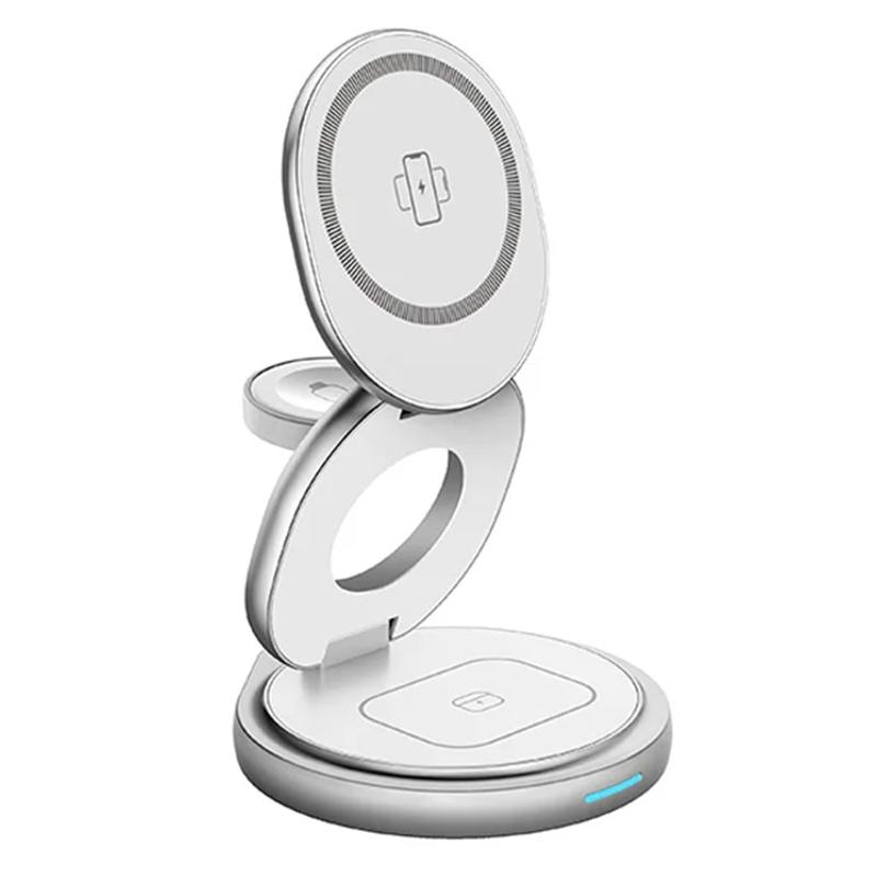 For Apple Watch/Airpods/Iphone Foldable 3-in-1 Magnetic Wireless Charging Stand with Rotatable Base