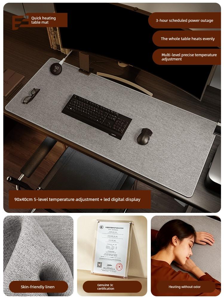Linen Heated Desk Mat Office Desktop Heating Mouse Pad 3C Certified Electric Heating Student Hand Warmer Writing Desk Warmer Mat