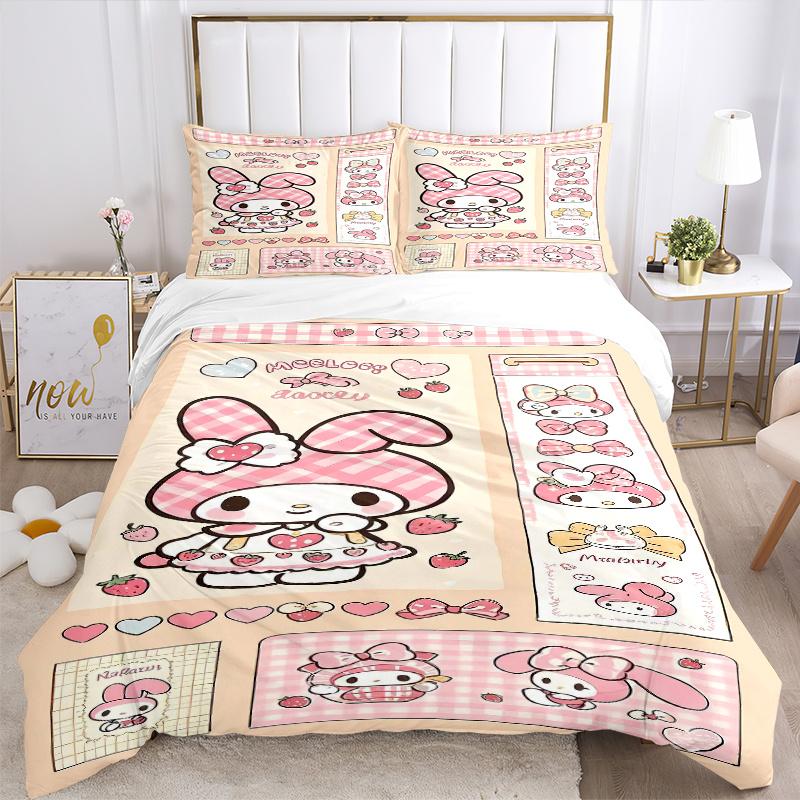 3 шт. Постельное белье My Melody Blooms, Включает 1 пододеяльник и 2 наволочки, Без наполнителя, Мягкое и удобное, Для спальни дома S067
