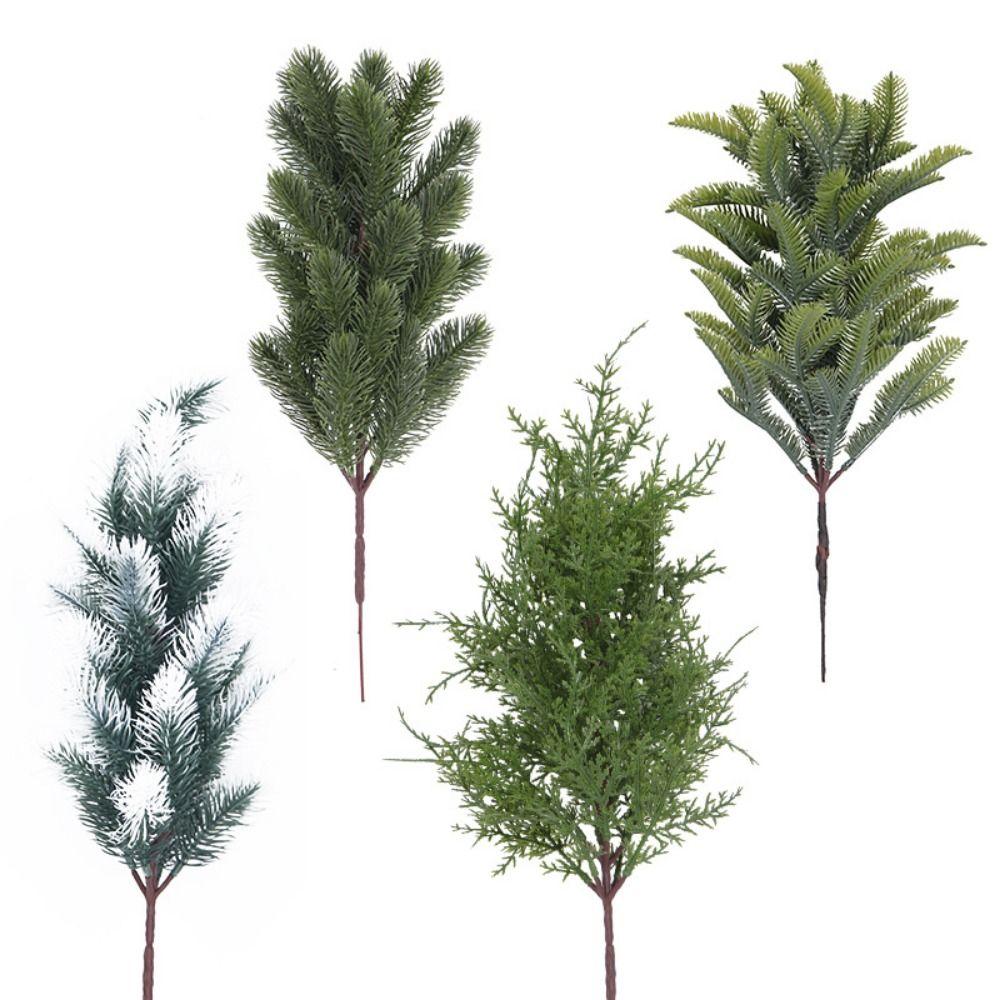 Green Artificial Pine Branch Christmas Tree Plastic Fake Cypress Leaves Home Decoration DIY Wreath Lifelike Greeney Plant