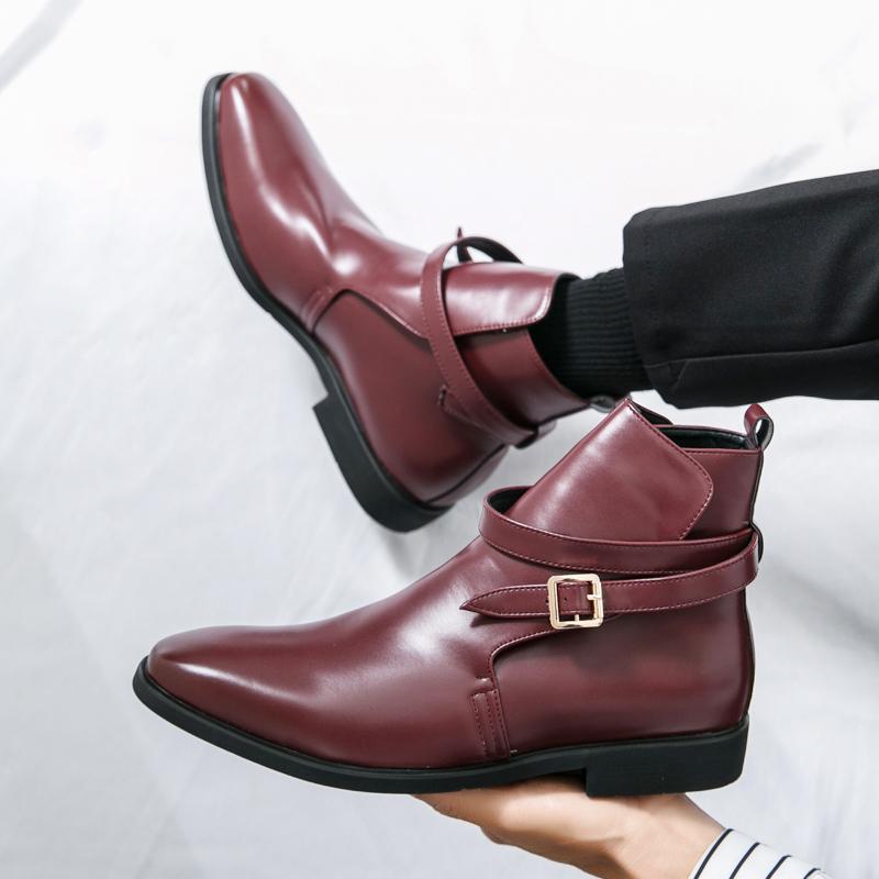 Модные роскошные мужские кожаные сапоги, модные заостренные носки с пряжкой, повседневные кожаные сапоги, модные высокие сапоги для вечеринок, туфли-лодочки