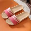 Fashion Women Men Block Linen Indoor and Outdoor Home Wooden Floor Tiles Slip Summer Four Seasons Linen Open Toe Straw Straw Slippers