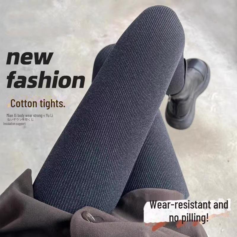 Женские леггинсы из серого бархата с высокой талией: Утягивающий, теплый, с вертикальными полосками для осени/зимы.