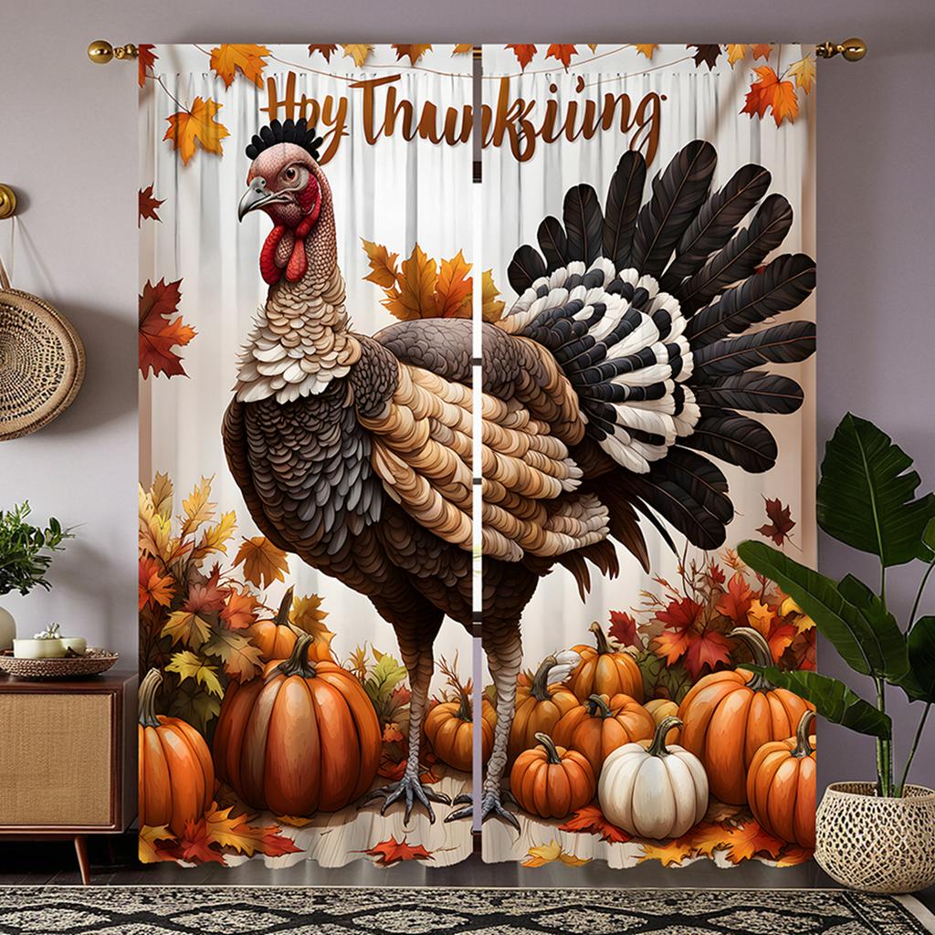 Набор из 2 штук HD День Благодарения Индейка тыква Кленовый лист декоративная занавеска Желтая завязка занавеска с цифровой печатью Домашний декор стиль