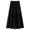 Women's High Waist Black Lace A-Line Midi Skirt - Spring/Summer 2025 Slimming Puffy Cake Swing