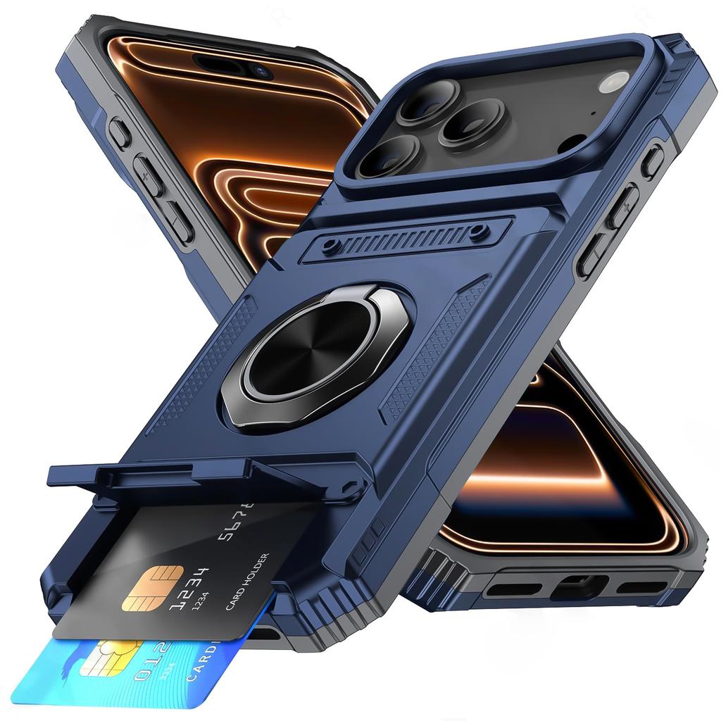 Военный противоударный защитный чехол-броня для iPhone 17 Pro Max Air 14 15 Plus 13 16 Pro Магнитное кольцо-подставка Слот для карт Чехол для телефона