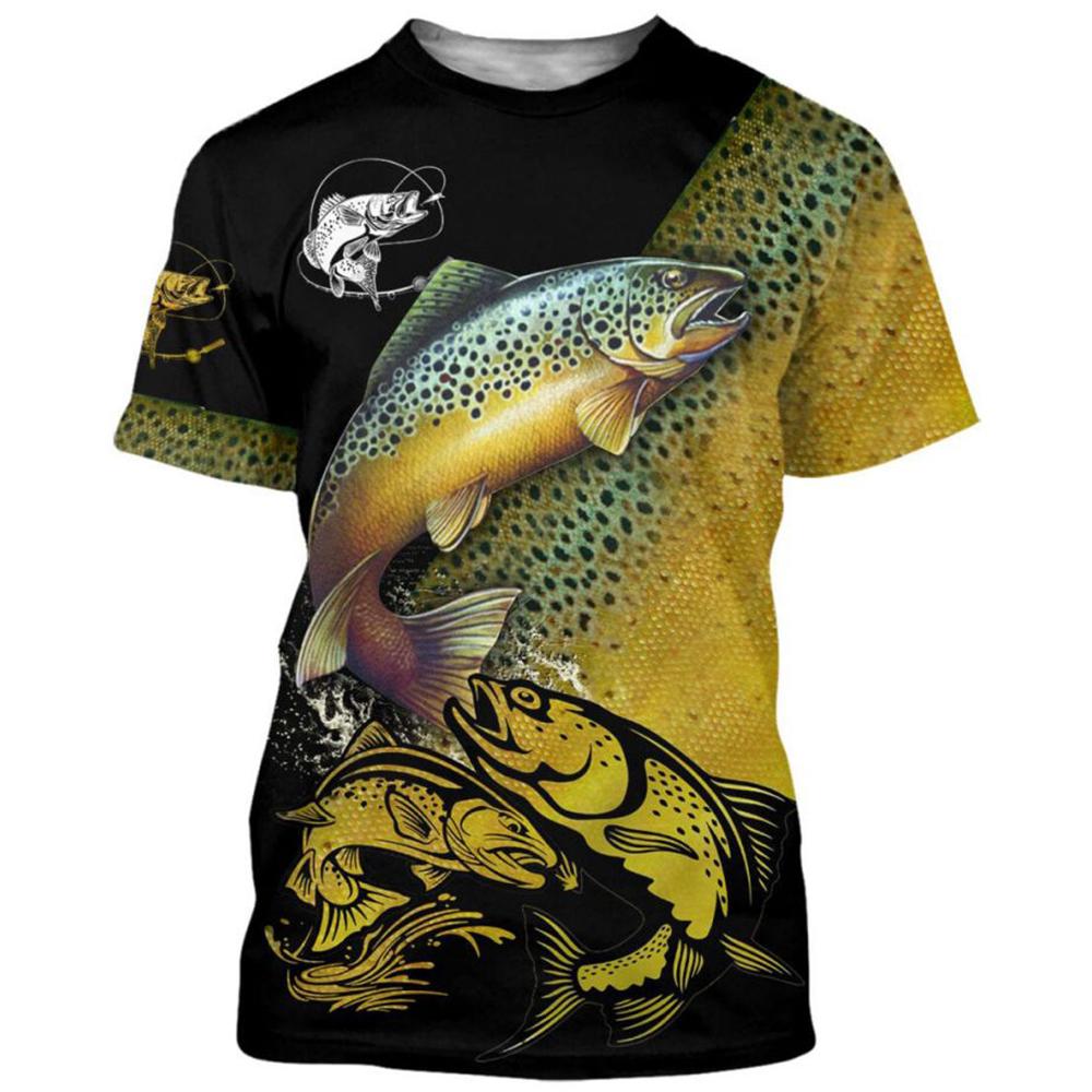 Summer Carp Fishing Print T-shirts For Men Outdoor Catfish Printing Loose Short Sleeve Quick Drying Casual Street Top