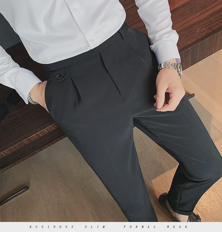 Мужские узкие брюки в британском стиле с высокой талией, идеально подходящие для весенних и осенних тенденций