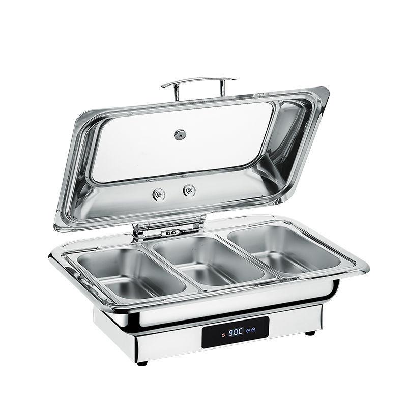Electric Chafing Dish Adjustable Temp Roll Top Food Warmer Temp Display Catering Buffet Stove Stainless Steel Buffet Servers