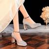 Ladies Shoes Buckle Strap Women's High Heels Fashion Sequins Wedding Super High Shallow Heels Women  Mujer