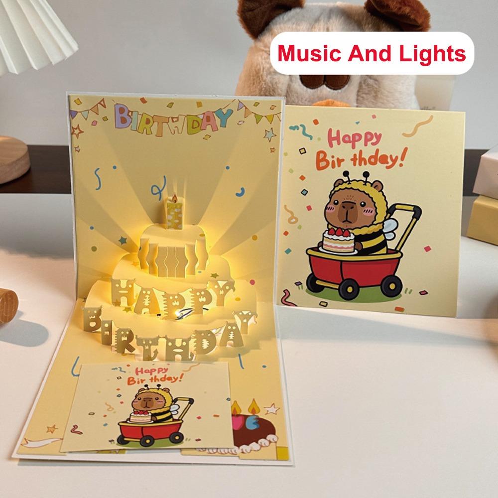 Light Feature Pop Up Cake Card Happy Birthday Musical Greeting Card Blessing Occasion