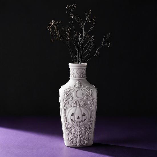 Desktop Ornament for Display Halloween Gothic Pumpkin Vase, 3D Printed Moon Star Embossed Potion Bottle Unique Collectibles Tabletop Ornament,