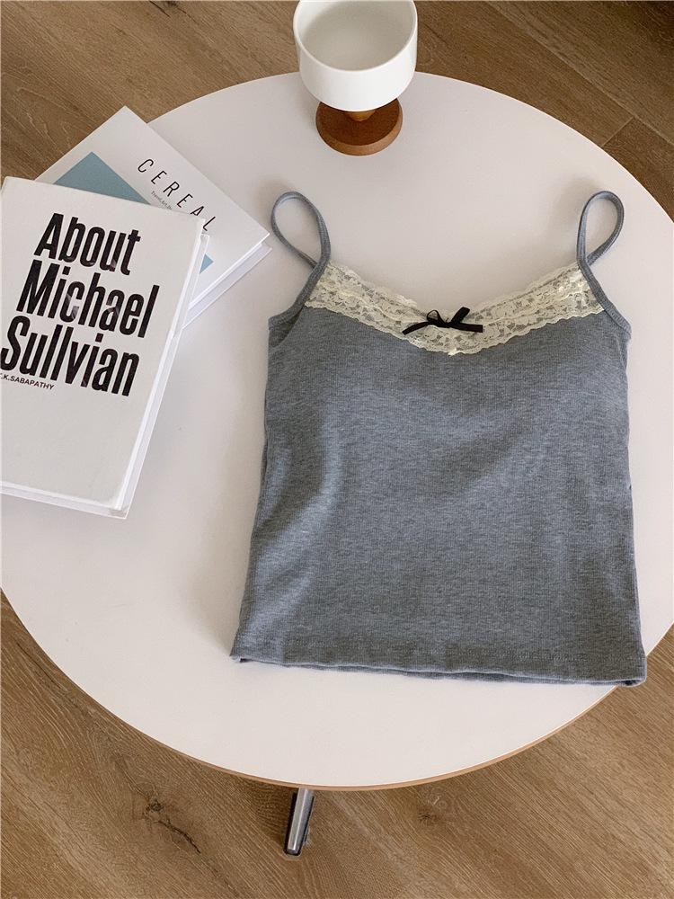 Пикантный кружевной топ-ками с открытой спиной и бантом, с нагрудными вкладышами – Бесшовный короткий топ