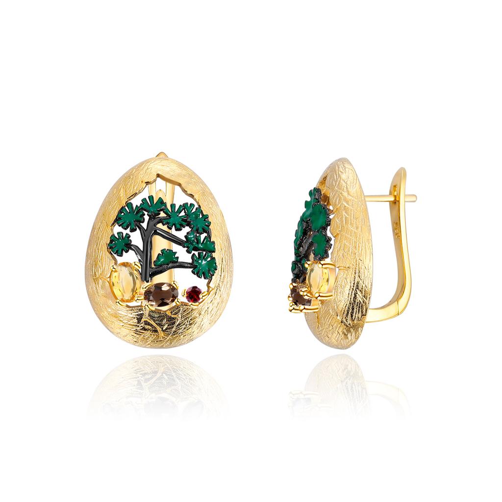 Оригинальные дизайнерские серьги с драгоценными камнями в природном стиле, высококачественные серьги в стиле ретро из серебра 925 пробы с драгоценными камнями натурального цвета