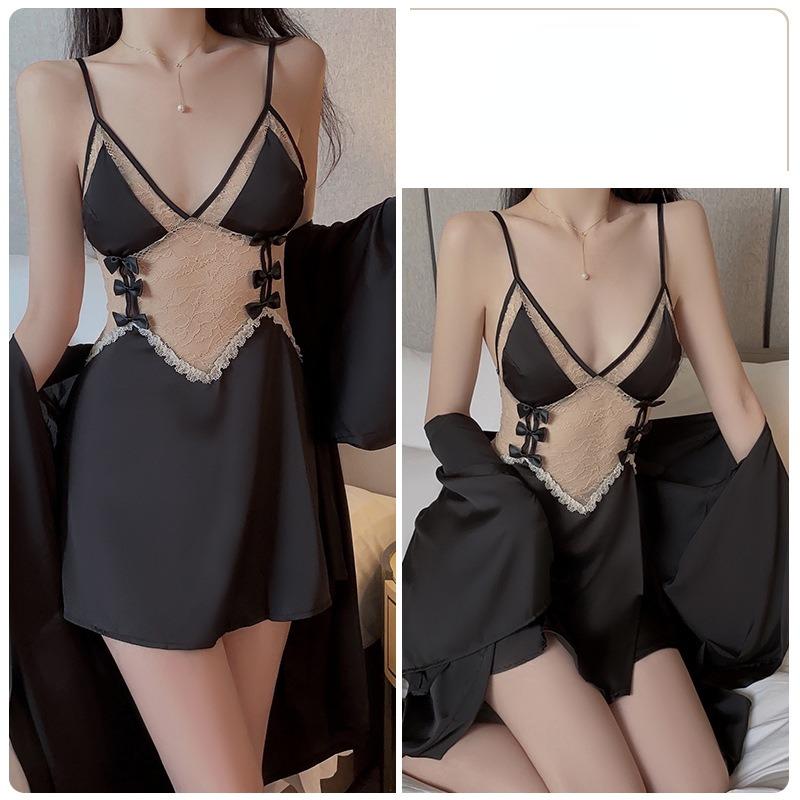 Sexy Backless Seductive Deep V Comfortable Pajama Bow Strap Pajama Dress Home Suit