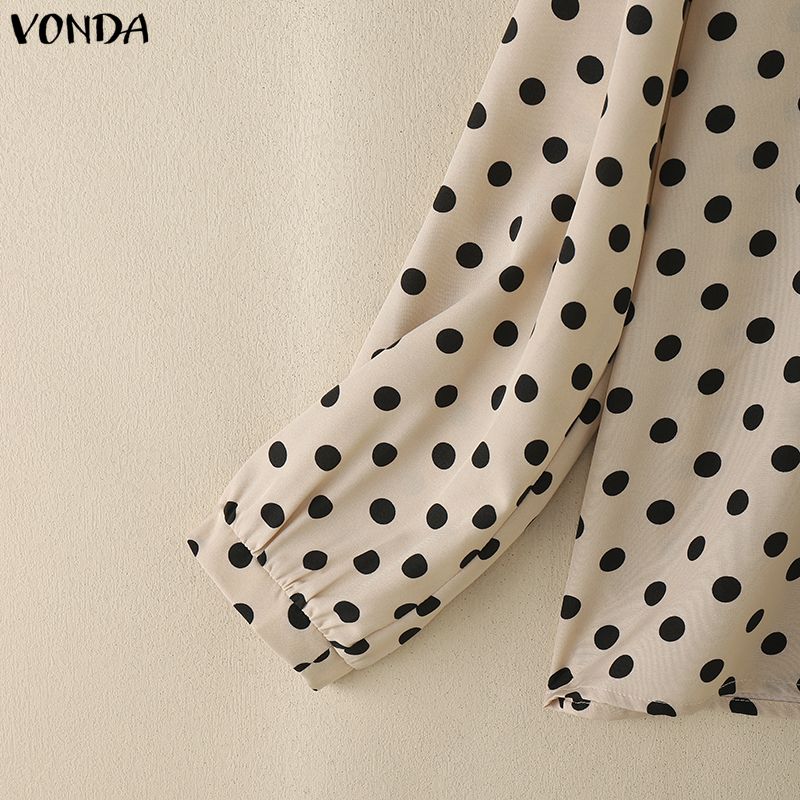 VONDA Элегантная женская блузка с V-образным вырезом, длинным рукавом, в горошек, повседневная