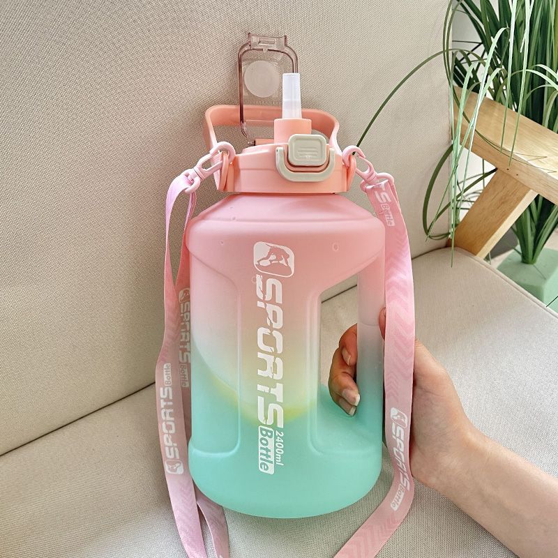 2 Liter Sports Water Bottle with Scale Big Large Capacity Fitness Kettle Outdoor Gradient Plastic Portable Reusable Water Bottle