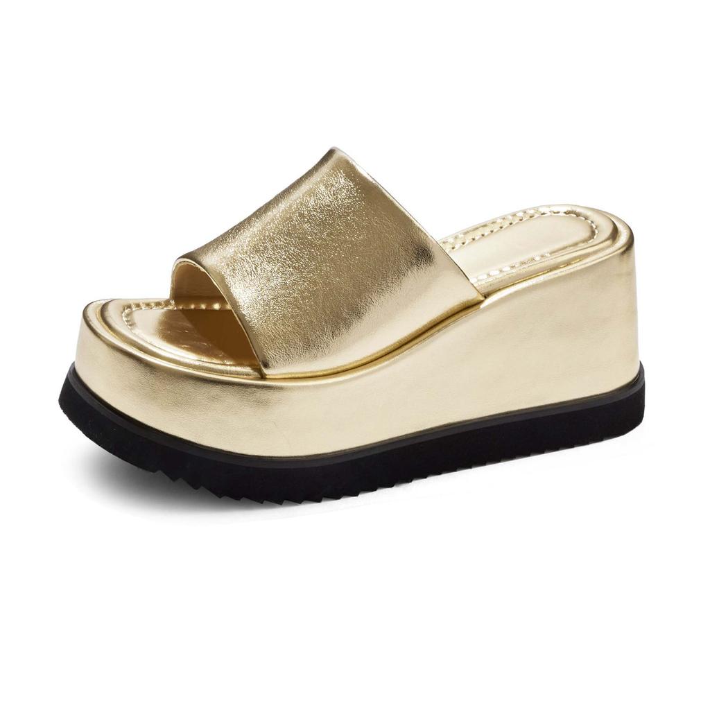 Модные Krazing Pot Натуральная кожа Супервысокие танкетки Повседневные Пляжные Слингбэки Мюли Платформа Летние сандалии Лаконичные Роскошные Уличные тапочки