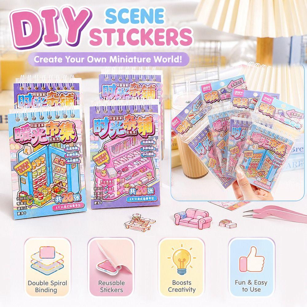 Cartoon 3D Landscape Sticker Book Decorative Miniature Scene Collage DIY Cabin Scene Sticker  Toy