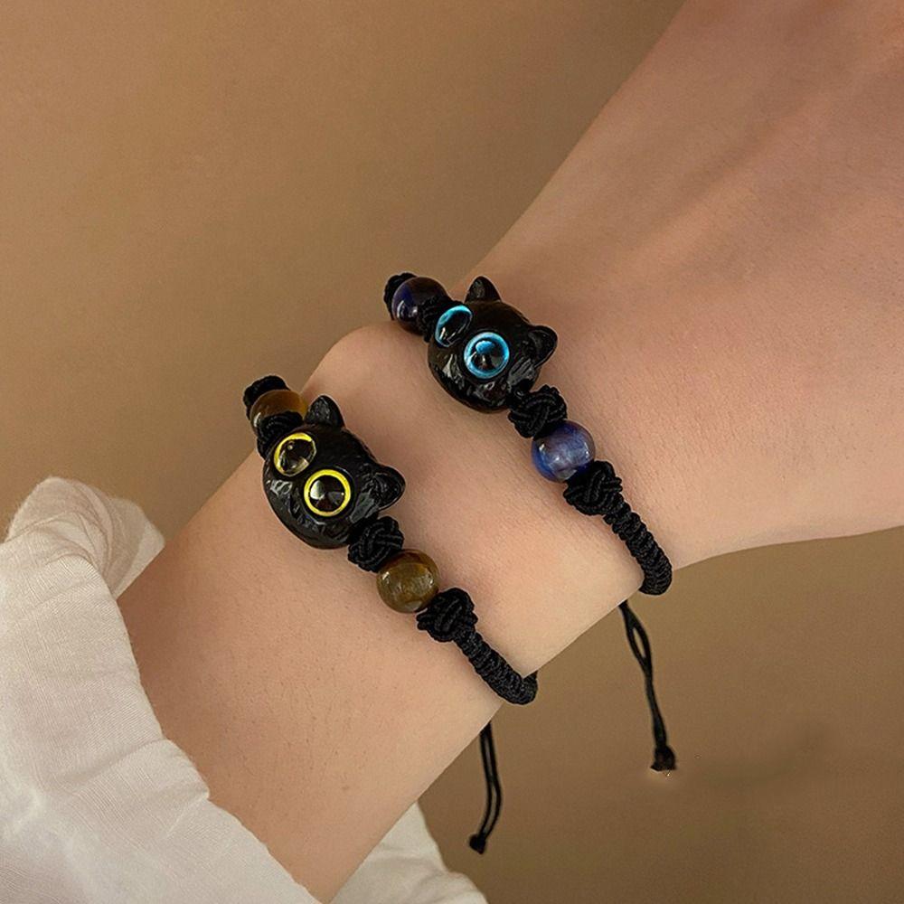 Аксессуары Кошка Подвески Браслет Плетеная Ручная Веревка Браслет Черный Кот Женские Ювелирные Аксессуары