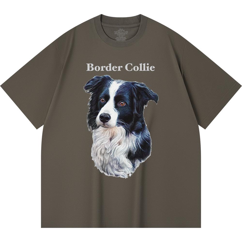 230GSM 100% Cotton T-Shirt Border Collie Print Tees Funny Harajuku Style Combed Cotton Tshirt