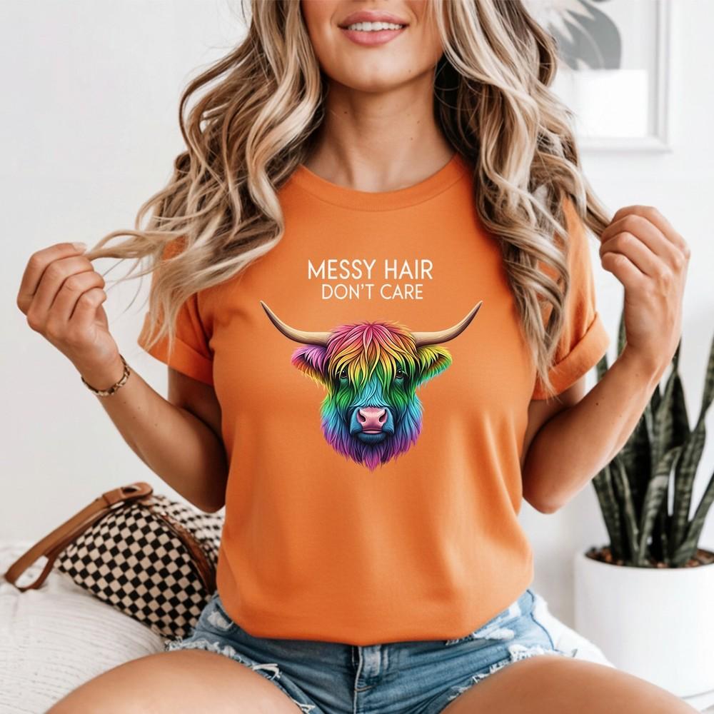 Highland Cow Messy Hair Colorful Unisexs Tshirt