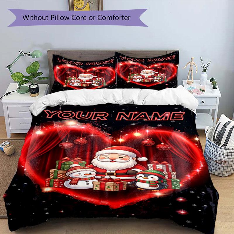 3PC Custom Name Christmas Heart Wishes Bedding Set Duvet Cover Closure Includes 1 Duvet Cover & 2 Pillowcases for Bedroom