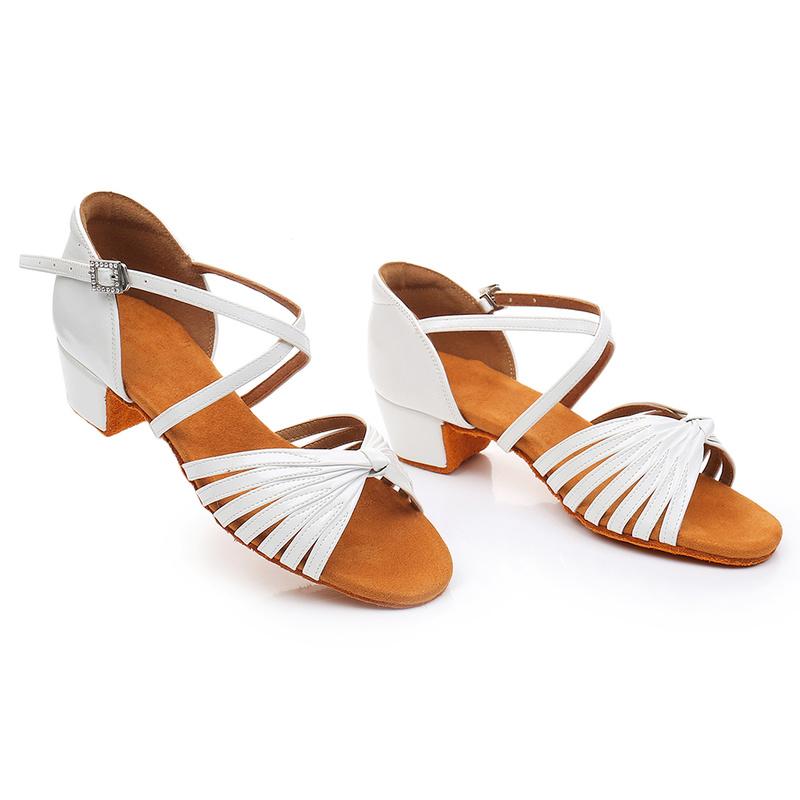 Women Girls Child Leather Latin Dance Shoes Low-heeled Salsa Ballroom Tango Shoes Soft Sole 3.5CM Heel