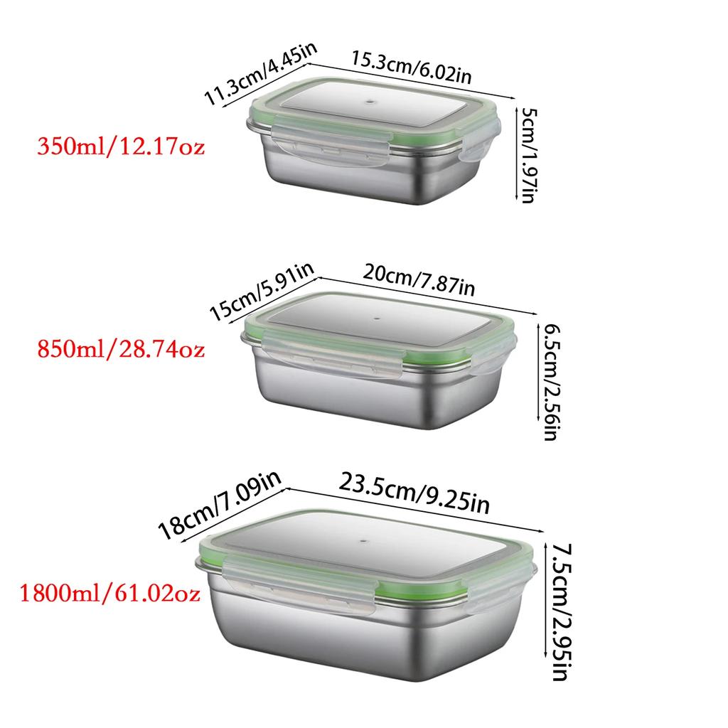 304 Stainless Steel Fresh-keeping Box Sealed Leak Proof Lunch Box Fruit Box with Lid Dumpling Container Refrigerated Storage Box