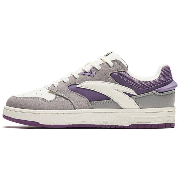 Anta Textile, Synthetic Leather, Split Suede Slip Resistant Abrasion Resistant Skateboard Shoes Women's Gray Purple 122418051-6