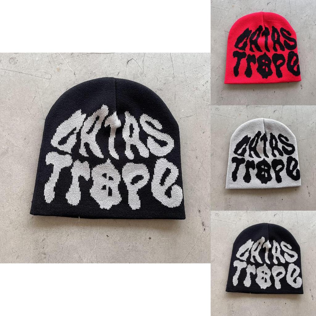 Trendy High Top Knitted Hat With Letter Graphics For Fall Winter Streetwear