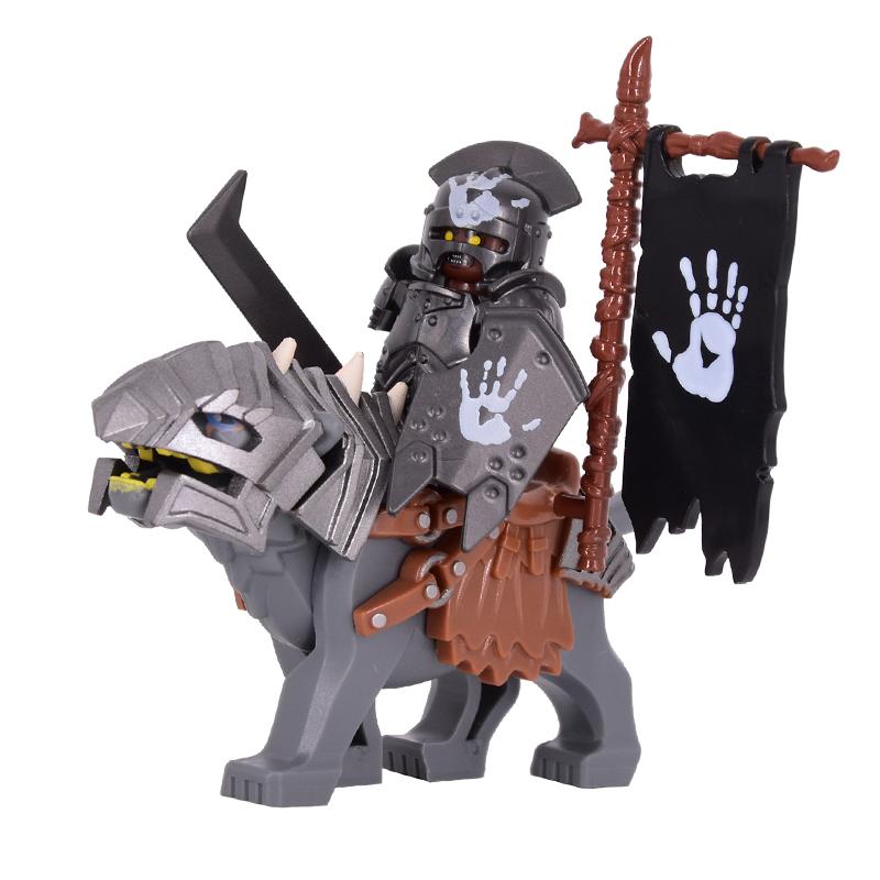 1PCS Medieval Lotr Figures Orc Cav BanV Soldiers Brown Wolf Rider Mount Knights Building Blocks Bricks Toys for Children Gifts