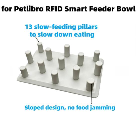 Magnetic Slow Feeder Bowl Insert 13-Pillar Anti-Choking Pet Bowl Insert Sloped Non-Jamming Base for Petlibro RFID Feeder Controlled Eating Cats