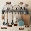 Adhesive Wall Mounted Pot Pan Rack, Kitchen Wall Mounted Detachable Pan Lid Utensils Organizer Hanging Rail with 6 Hooks