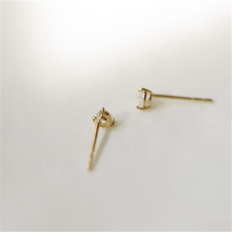 Мини серьги-гвоздики в форме сердца с мини-цирконами, покрытие 14K золотом, стерлинговое серебро 925 пробы, для женщин, студенток, корейские, повседневные, универсальные украшения