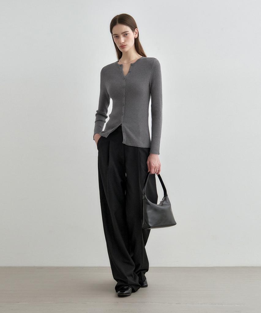 MONGDOL Однотонные широкие брюки со складками Черный Mdpt025Black