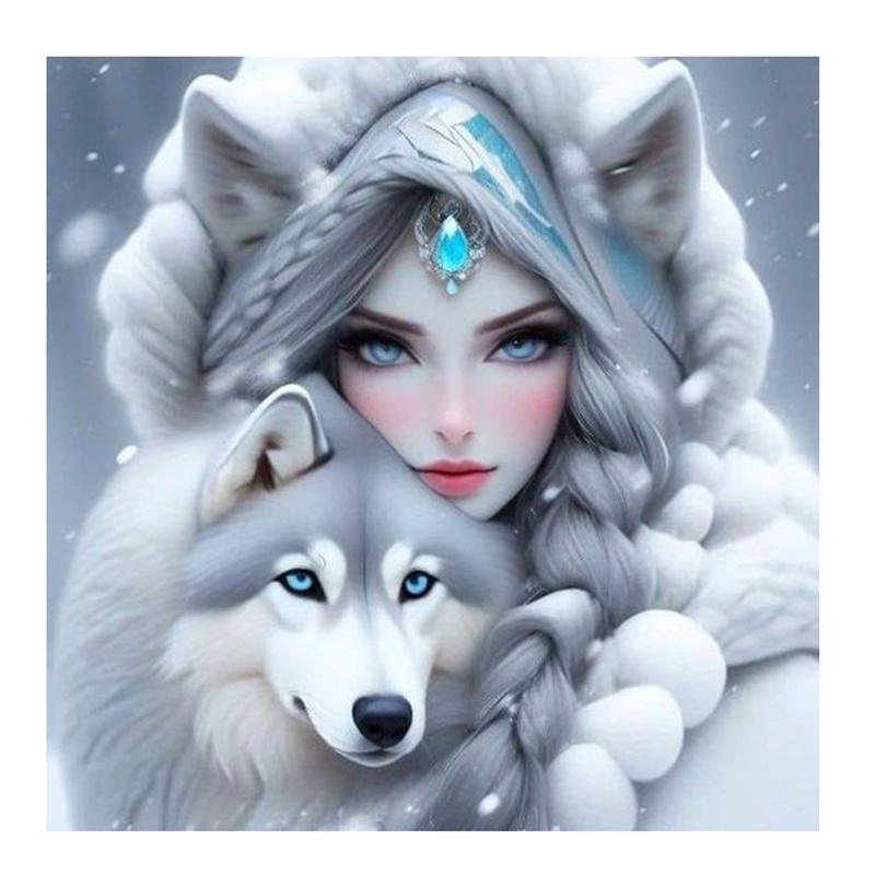 5D DIY Алмазная картина, вышивка крестом, женщина и белый волк, полный квадратный набор для вышивки алмазами, мозаика, ремесла, украшение для дома, подарок