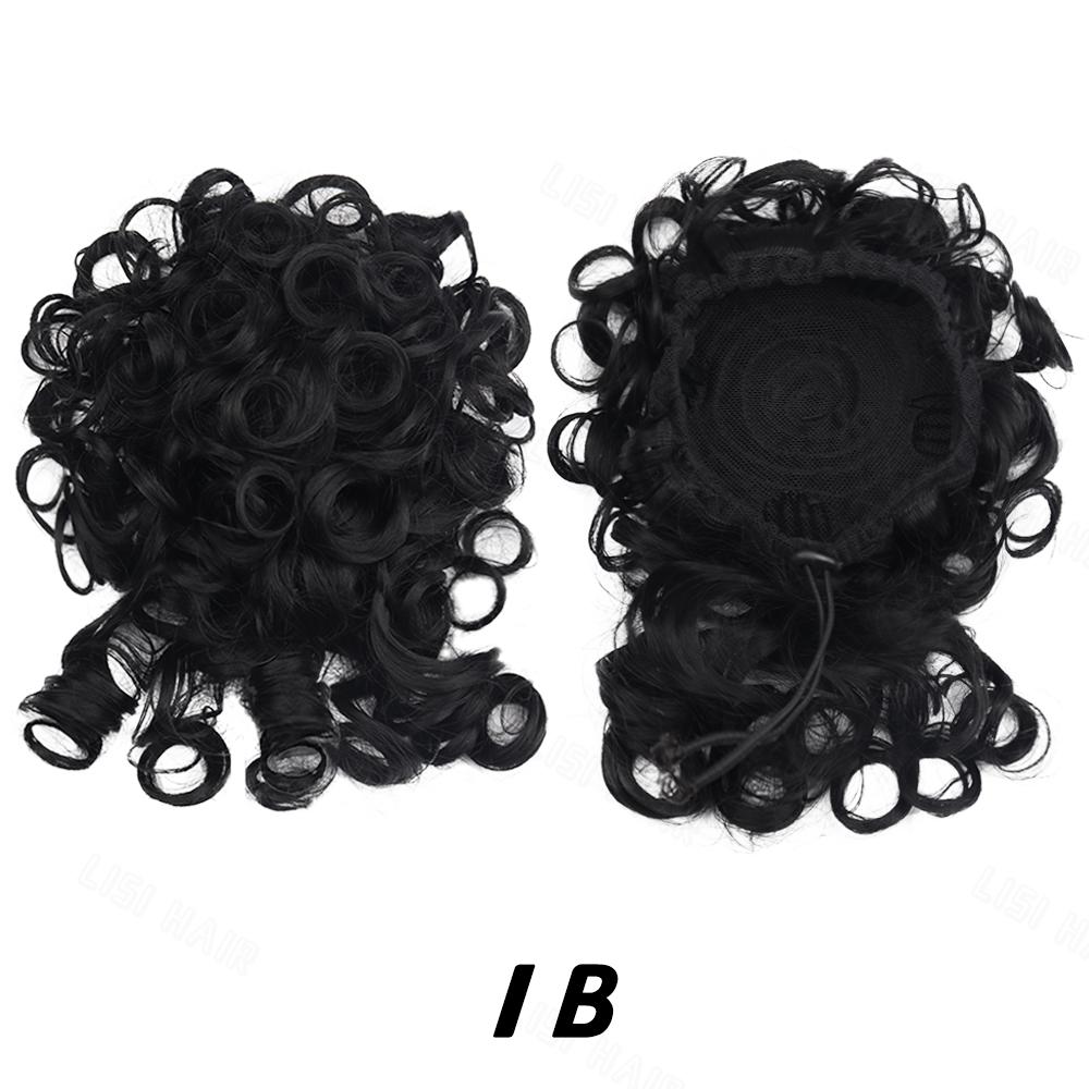 XINRAN Synthetic Messy Bun Short Curly Ponytail Extension Elastic Drawstring Loose Big Curly Clip In Hair Pieces For Women Daily Wear