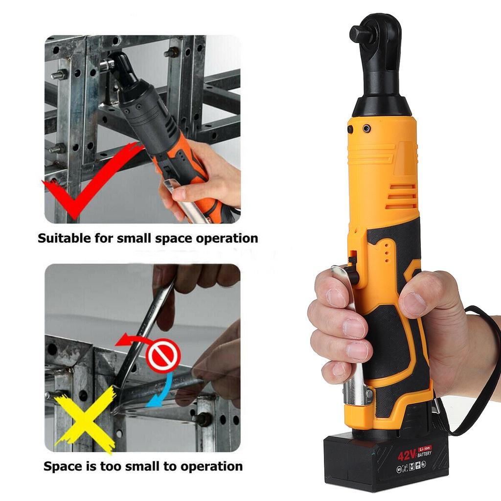 Электрический ключ 42 В 200 Нм, аккумуляторный ключ с храповым механизмом, угловой ключ 3/8 с 2 аккумуляторами, перезаряжаемый электроинструмент