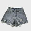 Women's High-Waist Notch Denim Shorts - Summer Casual, Raw Edge, Wide Leg, Slim Fit Trend