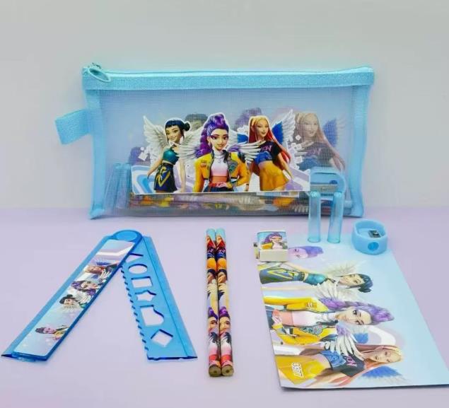 New kpop Demon Hunter Girl Group Pen Case Set, Nylon Mesh Bag, Rectangular Pen Case, Student Back to School Set, Stationery Gift