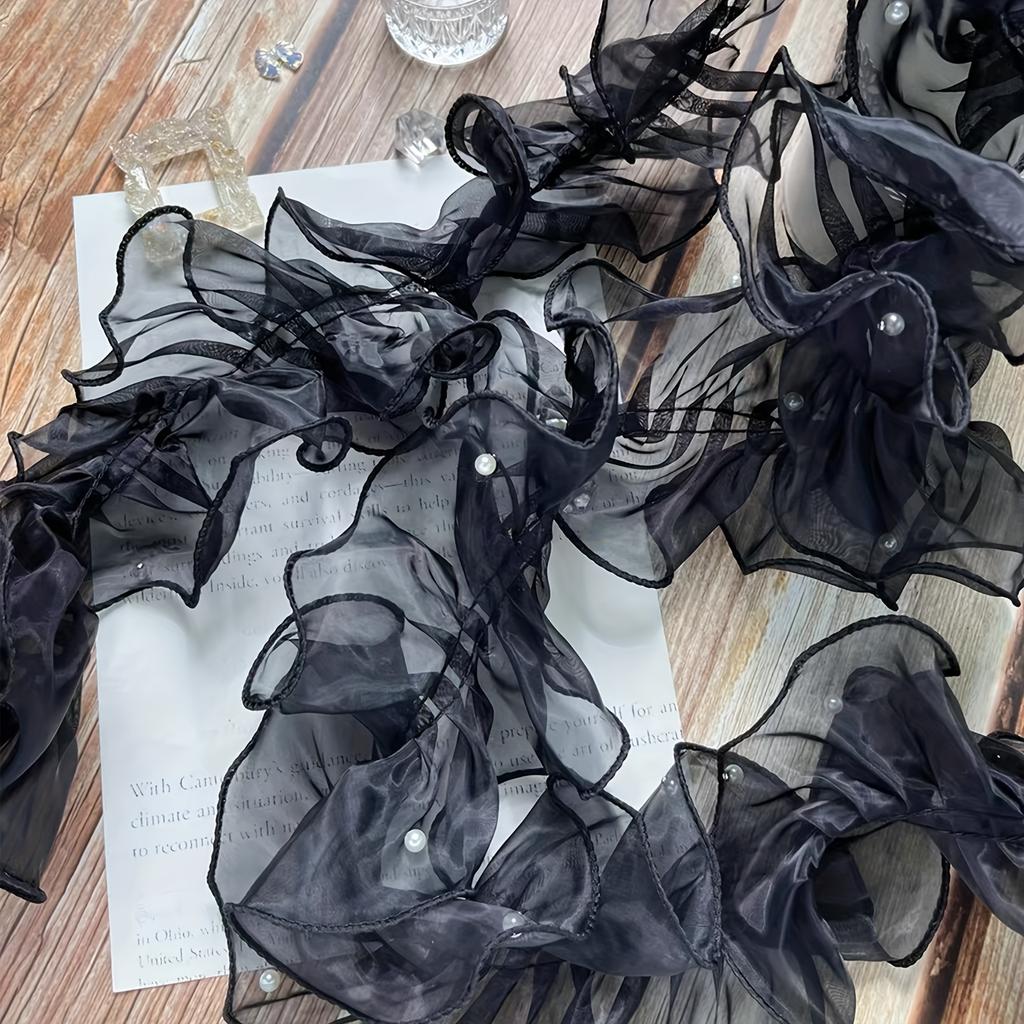 1 рулон 78,74 дюйма 4,72 дюйма Плотная плиссированная бисерная кружевная лента из снежной пряжи Цветочная упаковочная лента Лента для букета Блестящая жемчужная волнистая лента из тюля