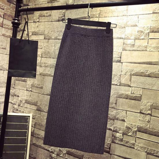 Женская трикотажная юбка с высокой талией и разрезом сзади, однотонная юбка миди