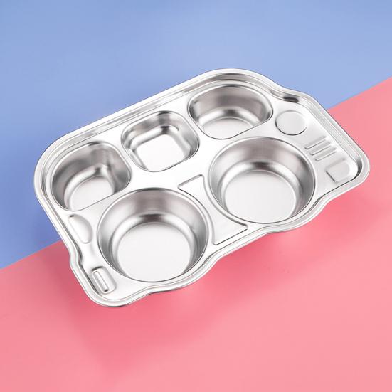 Обеденная тарелка из нержавеющей стали для детей, мультяшный дизайн, разделенный поднос, пищевой безопасный, прочный детский отсек, сервировочные блюда для закусок