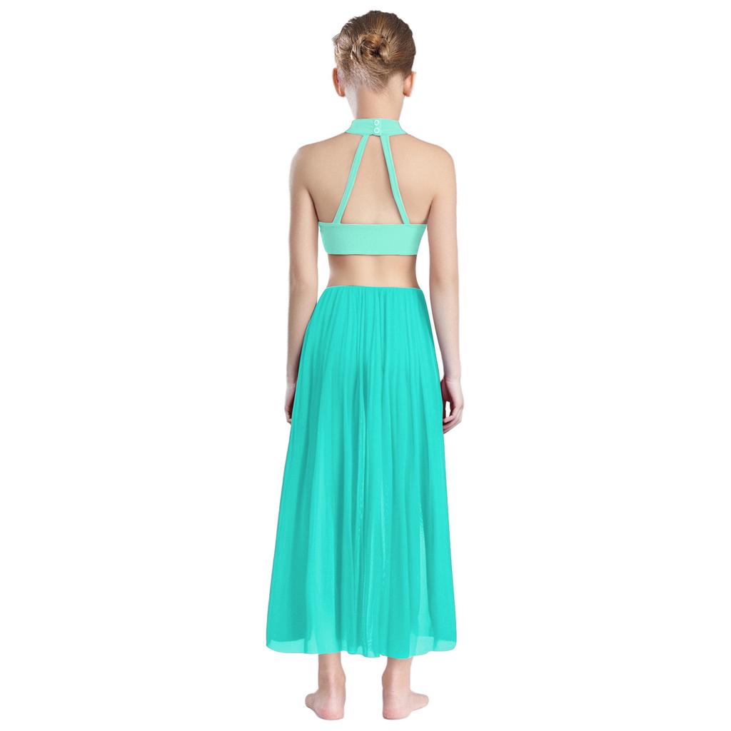 Девочки Блестящие Пайетки Халтер Без рукавов С открытой спиной Юбка Комбинезон Латиноамериканский Танец Костюм для выступления