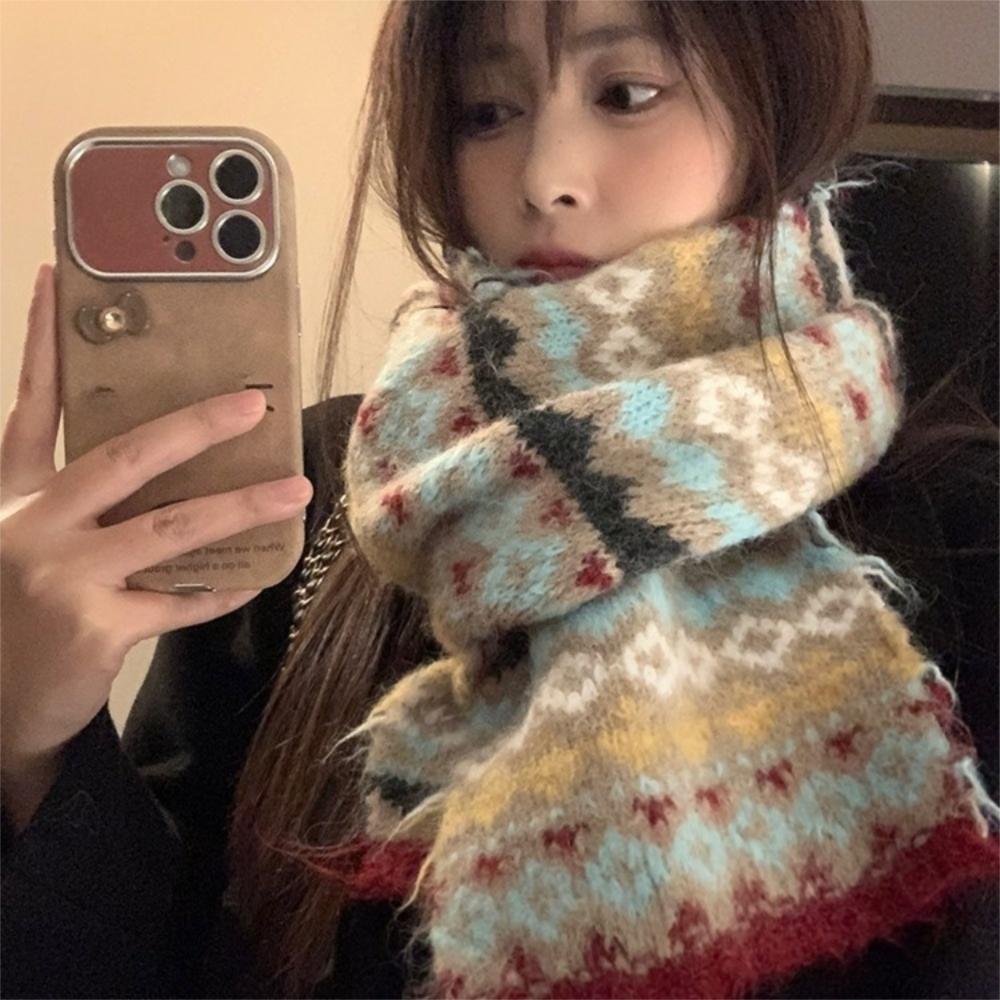 Striped Design Winter Plaid Scarf Warm Shawl Wrap Retro Knitted Scarves Women